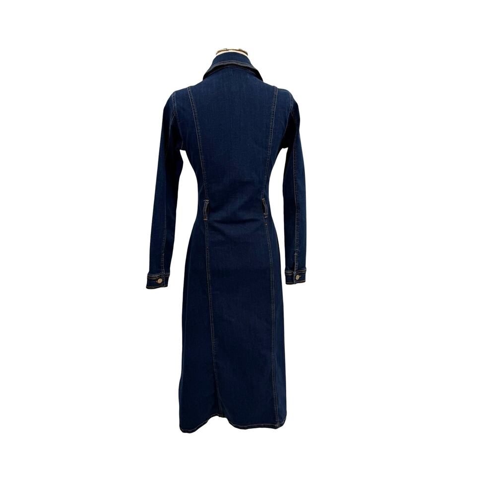 Karen Millen Dark Wash Denim Midi Shirt Dress Button Front Long Sleeve US 2 - Picture 6 of 11
